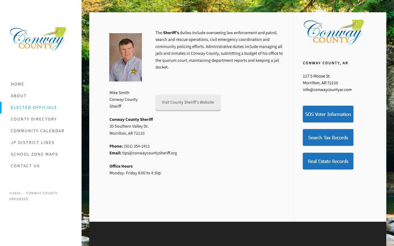 Conway County Jail official sheriff page for inmate lookup contact details